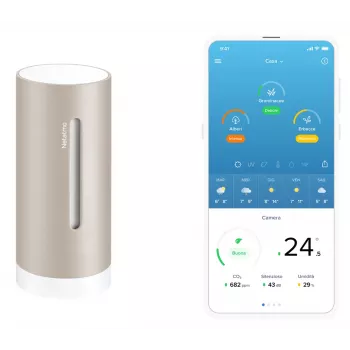 Netatmo NIM-S Sand digitaalne ilmajaam — sisetermomeeter, hügromeeter, õhukvaliteet, patareitoitega (AAA)