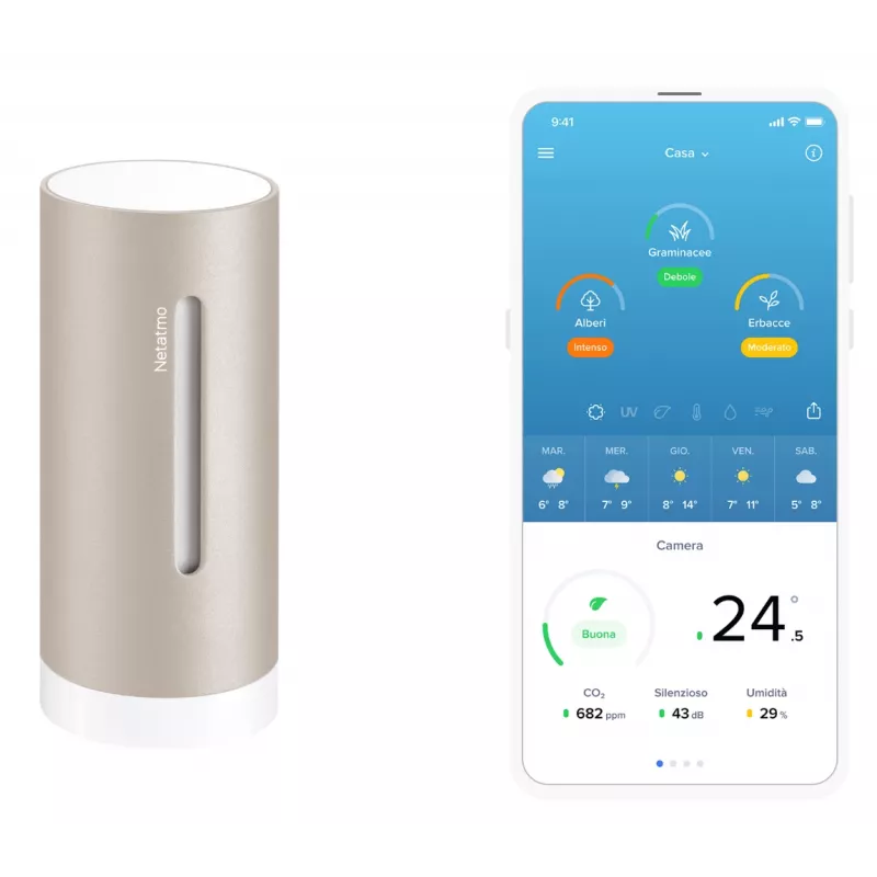 Netatmo NIM-S Sand digitaalne ilmajaam — sisetermomeeter, hügromeeter, õhukvaliteet, patareitoitega (AAA)