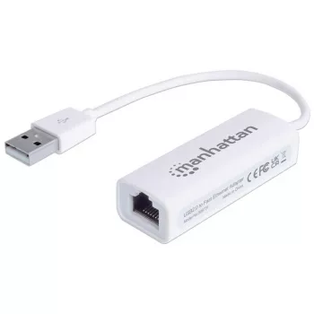 Manhattan USB-A kiire Etherneti adapter, 10/100 Mbps võrk, 480 Mbps (USB 2.0), Hi-Speed USB, RJ45, valge, kolmeaastane garantii