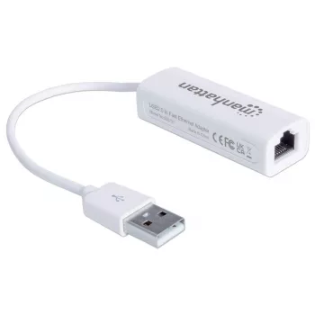 Manhattan USB-A kiire Etherneti adapter, 10/100 Mbps võrk, 480 Mbps (USB 2.0), Hi-Speed USB, RJ45, valge, kolmeaastane garantii