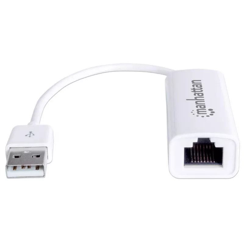 Manhattan USB-A kiire Etherneti adapter, 10/100 Mbps võrk, 480 Mbps (USB 2.0), Hi-Speed USB, RJ45, valge, kolmeaastane garantii
