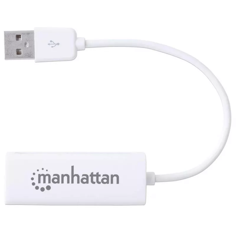Manhattan USB-A kiire Etherneti adapter, 10/100 Mbps võrk, 480 Mbps (USB 2.0), Hi-Speed USB, RJ45, valge, kolmeaastane garantii