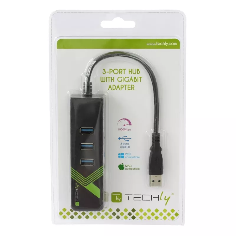 Techly IDATA USB-ETGIGA-3U2 sülearvuti dokk/pordi paljundaja USB 3.2 Gen 1 (3.1 Gen 1) Type-A must