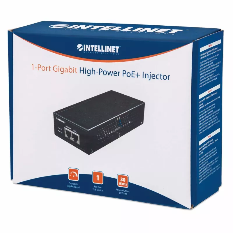 Intellinet Gigabit High-Power PoE+ süstija, 1 x 30 W, IEEE 802.3at/af Power over Ethernet (PoE+/PoE)