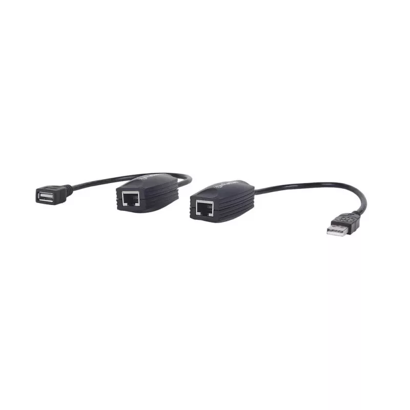 Manhattan USB-A liinipikendaja, kasutamiseks RJ45 võrgukaabliga (ei kuulu komplekti), pikendab USB-seadet kuni 60 m, siinitoide, sobivad Cat5e/Cat6/Cat6A RJ45 võrgukaablid, must, kolmeaastane garantii
