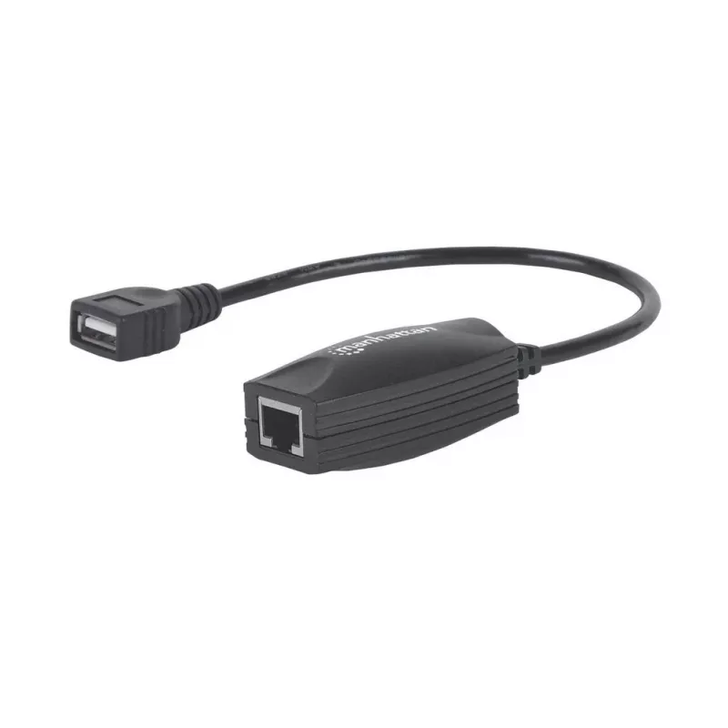 Manhattan USB-A liinipikendaja, kasutamiseks RJ45 võrgukaabliga (ei kuulu komplekti), pikendab USB-seadet kuni 60 m, siinitoide, sobivad Cat5e/Cat6/Cat6A RJ45 võrgukaablid, must, kolmeaastane garantii