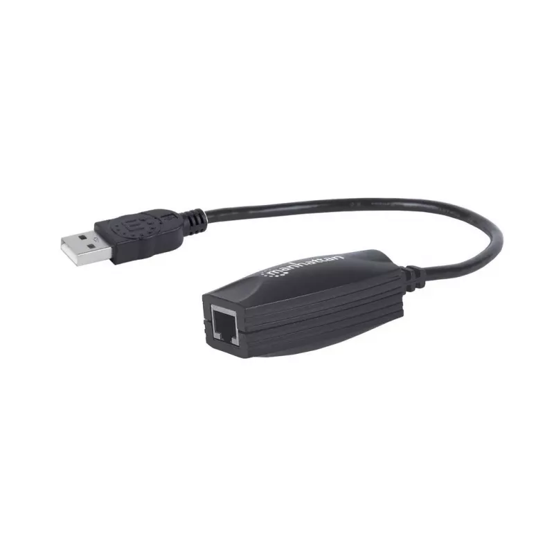 Manhattan USB-A liinipikendaja, kasutamiseks RJ45 võrgukaabliga (ei kuulu komplekti), pikendab USB-seadet kuni 60 m, siinitoide, sobivad Cat5e/Cat6/Cat6A RJ45 võrgukaablid, must, kolmeaastane garantii