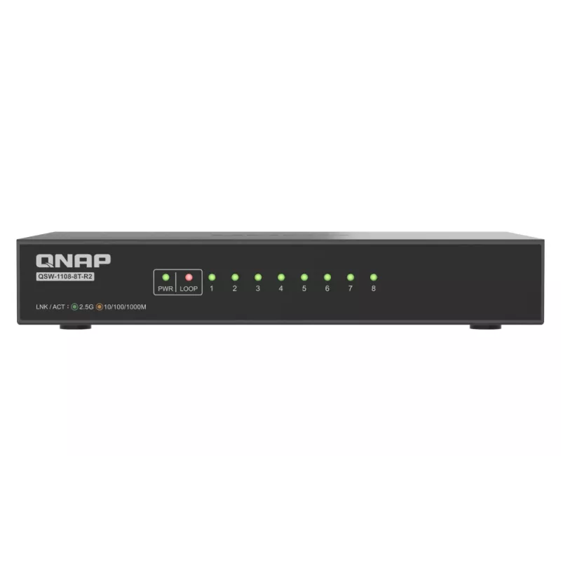 QNAP QSW-1108-8T-R2 võrgulüliti, haldamata, 2.5G Ethernet (100/1000/2500), lauaarvuti, must