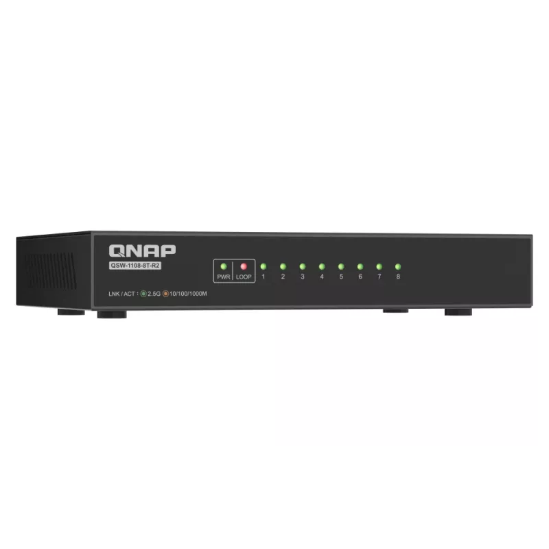 QNAP QSW-1108-8T-R2 võrgulüliti, haldamata, 2.5G Ethernet (100/1000/2500), lauaarvuti, must