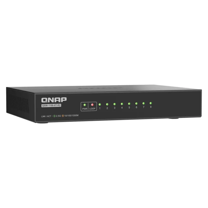 QNAP QSW-1108-8T-R2 võrgulüliti, haldamata, 2.5G Ethernet (100/1000/2500), lauaarvuti, must