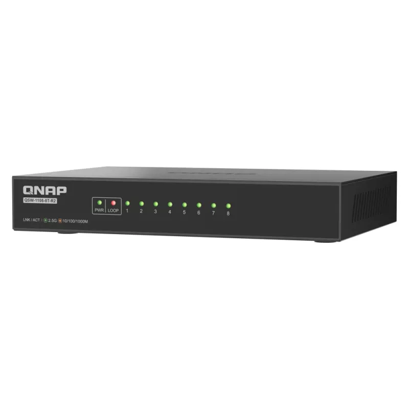 QNAP QSW-1108-8T-R2 võrgulüliti, haldamata, 2.5G Ethernet (100/1000/2500), lauaarvuti, must