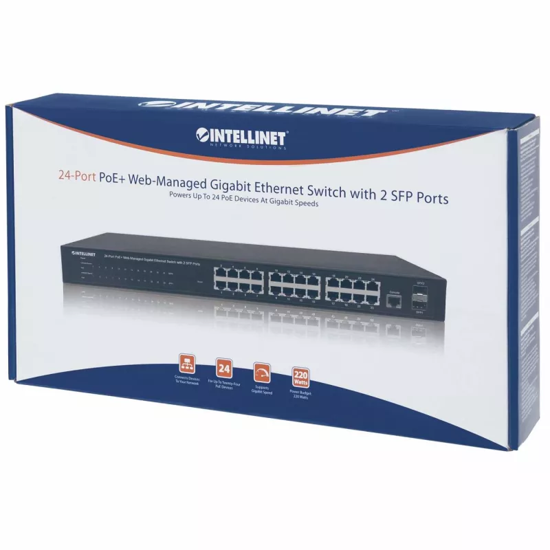 Hallatav lüliti Intellinet 24-pordine gigabit-Ethernet PoE+
