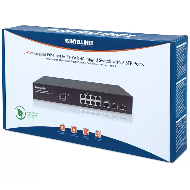 Hallatav kommutaator Intellinet 8-pordine Gigabit Ethernet PoE+ 2 SFP-pordiga