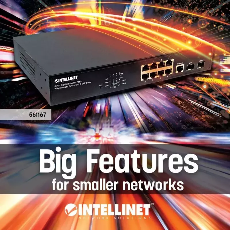Hallatav kommutaator Intellinet 8-pordine Gigabit Ethernet PoE+ 2 SFP-pordiga