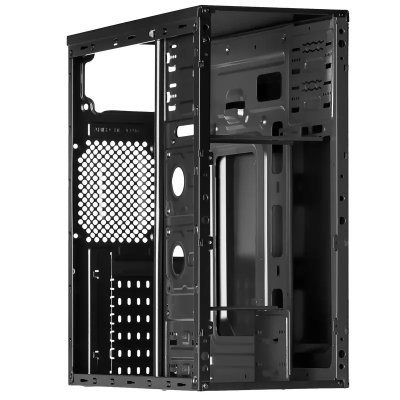 PC korpus Akyga AK13BK Micro Tower — ATX/Micro-ATX, 3×3,5 tolli sahtlit, 3×2,5 tolli sahtlit, ülemine toiteplokk, USB 3.2 Gen1×2, max GPU 385 mm, must