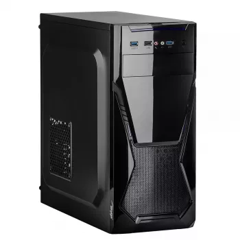 PC korpus Akyga AK13BK Micro Tower — ATX/Micro-ATX, 3×3,5 tolli sahtlit, 3×2,5 tolli sahtlit, ülemine toiteplokk, USB 3.2 Gen1×2, max GPU 385 mm, must