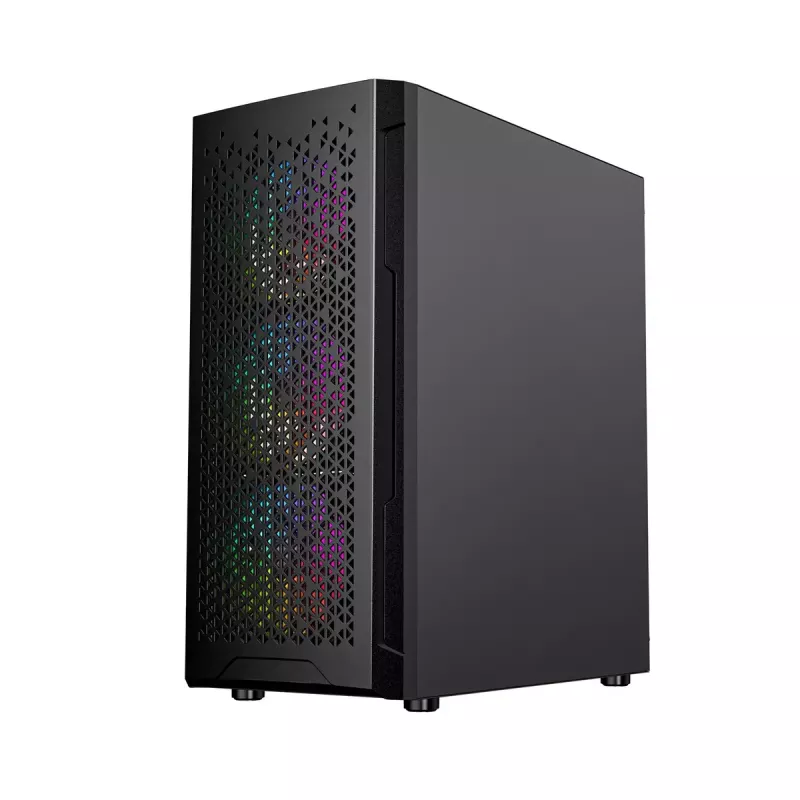 PC case GEMBIRD Fornax 400X Midi Tower Must — ATX, karastatud klaas, RGB ventilaatorid, 4x 2,5 tolli sahtlit, 2x USB 3.0