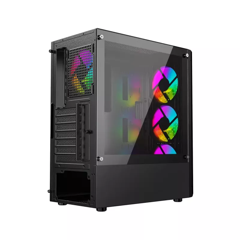 PC case GEMBIRD Fornax 400X Midi Tower Must — ATX, karastatud klaas, RGB ventilaatorid, 4x 2,5 tolli sahtlit, 2x USB 3.0