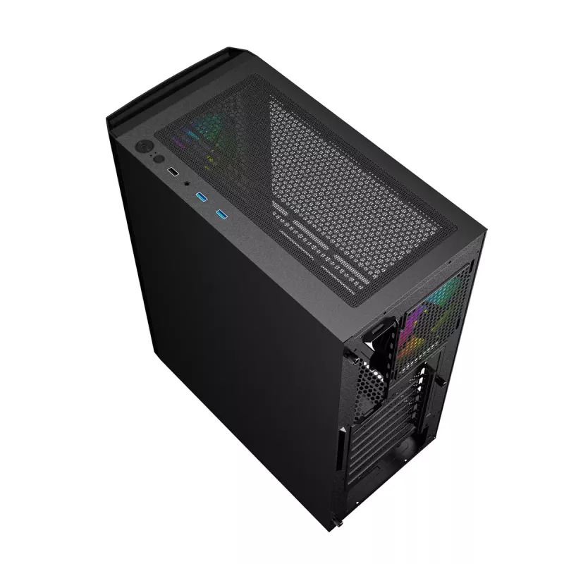 PC case GEMBIRD Fornax 400X Midi Tower Must — ATX, karastatud klaas, RGB ventilaatorid, 4x 2,5 tolli sahtlit, 2x USB 3.0