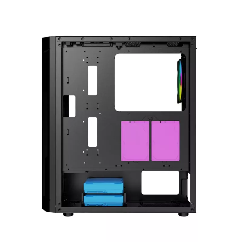 PC case GEMBIRD Fornax 400X Midi Tower Must — ATX, karastatud klaas, RGB ventilaatorid, 4x 2,5 tolli sahtlit, 2x USB 3.0
