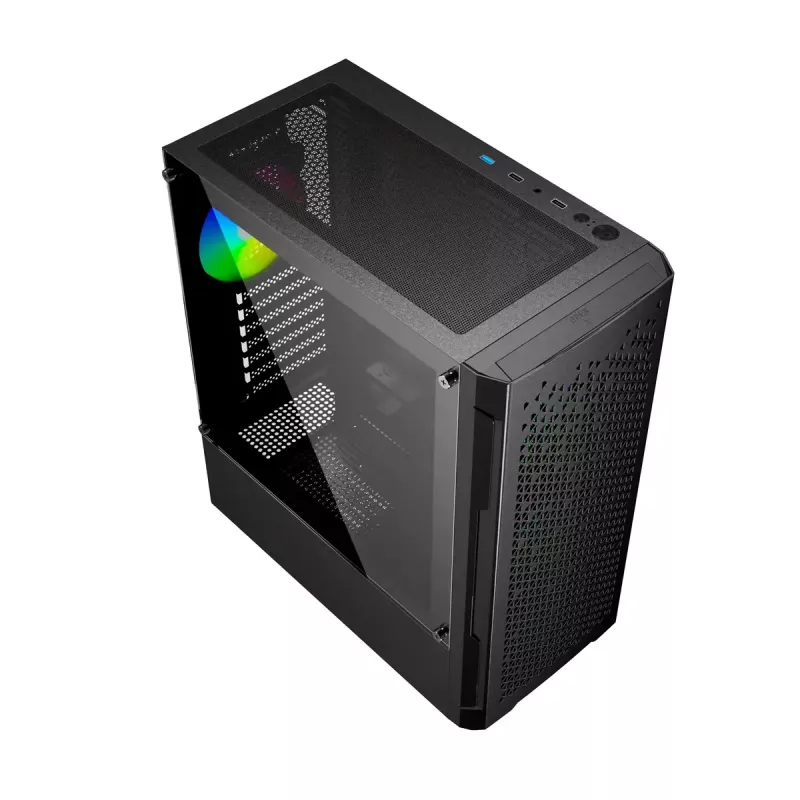 PC case GEMBIRD Fornax 400X Midi Tower Must — ATX, karastatud klaas, RGB ventilaatorid, 4x 2,5 tolli sahtlit, 2x USB 3.0