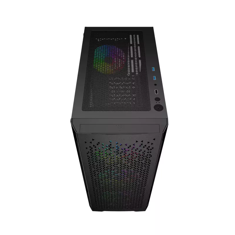 PC case GEMBIRD Fornax 400X Midi Tower Must — ATX, karastatud klaas, RGB ventilaatorid, 4x 2,5 tolli sahtlit, 2x USB 3.0