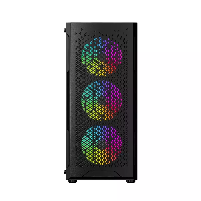 PC case GEMBIRD Fornax 400X Midi Tower Must — ATX, karastatud klaas, RGB ventilaatorid, 4x 2,5 tolli sahtlit, 2x USB 3.0