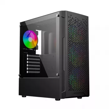 PC case GEMBIRD Fornax 400X Midi Tower Must — ATX, karastatud klaas, RGB ventilaatorid, 4x 2,5 tolli sahtlit, 2x USB 3.0