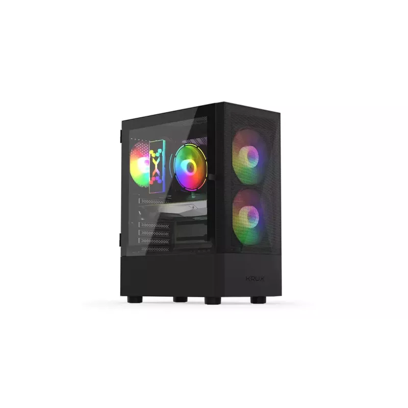 PC korpus KRUX VAKO KRX0132 ATX must — karastatud klaas, RGB, toetab Mini-ATX, GPU kuni 31 cm, protsessori jahuti kuni 15,9 cm