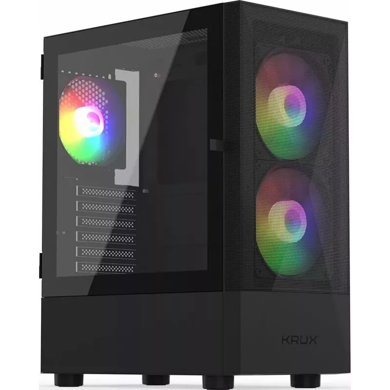 PC korpus KRUX VAKO KRX0132 ATX must — karastatud klaas, RGB, toetab Mini-ATX, GPU kuni 31 cm, protsessori jahuti kuni 15,9 cm