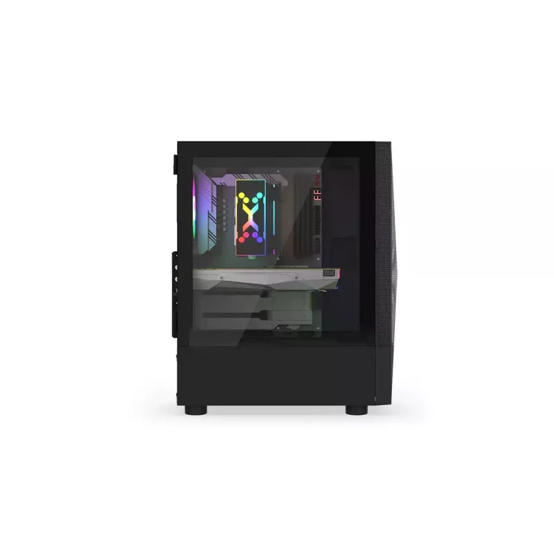 PC korpus KRUX VAKO KRX0132 ATX must — karastatud klaas, RGB, toetab Mini-ATX, GPU kuni 31 cm, protsessori jahuti kuni 15,9 cm