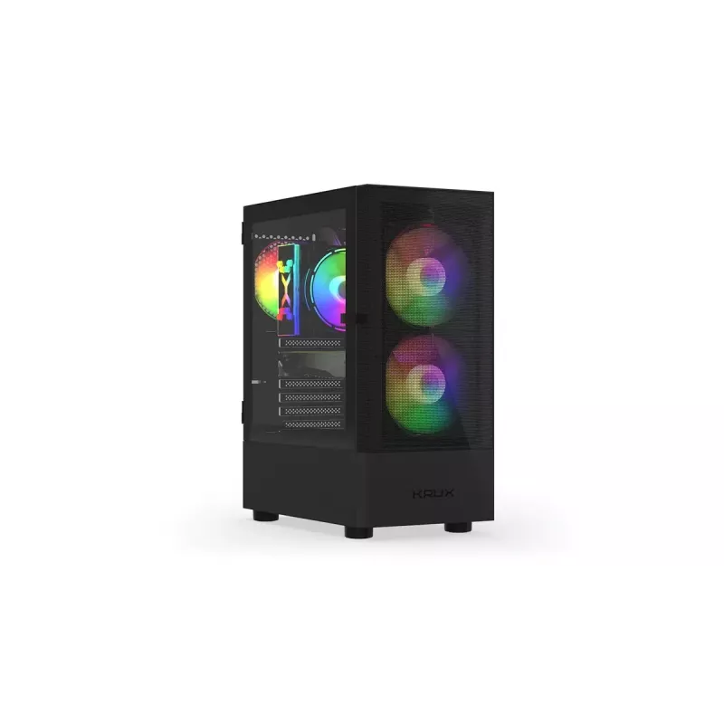 PC korpus KRUX VAKO KRX0132 ATX must — karastatud klaas, RGB, toetab Mini-ATX, GPU kuni 31 cm, protsessori jahuti kuni 15,9 cm