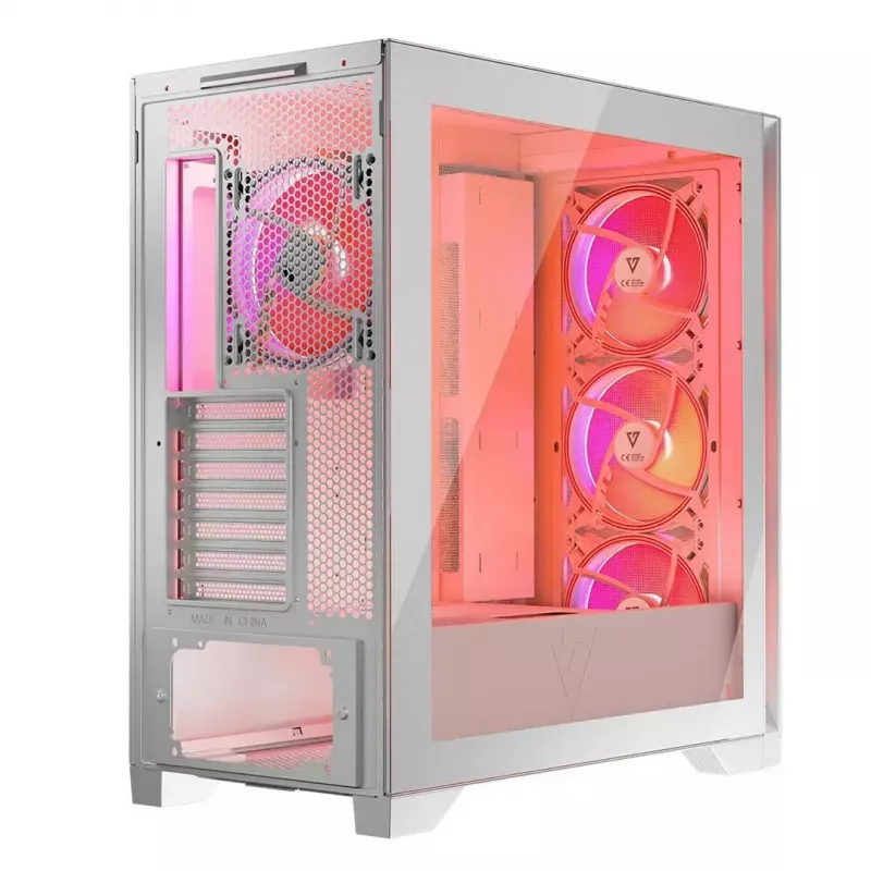 PC-korpus MODECOM VOLCANO EXPANSE S APEX ARGB Midi Tower Valge — karastatud klaas, ARGB, toetab micro ATX, GPU kuni 430 mm