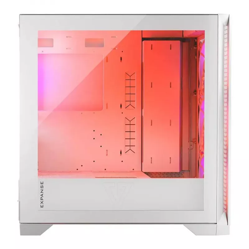 PC korpus MODECOM VOLCANO EXPANSE T APEX ARGB MIDI valge — karastatud klaas, ARGB, USB-C, toetab mikro-ATX, GPU kuni 430 mm