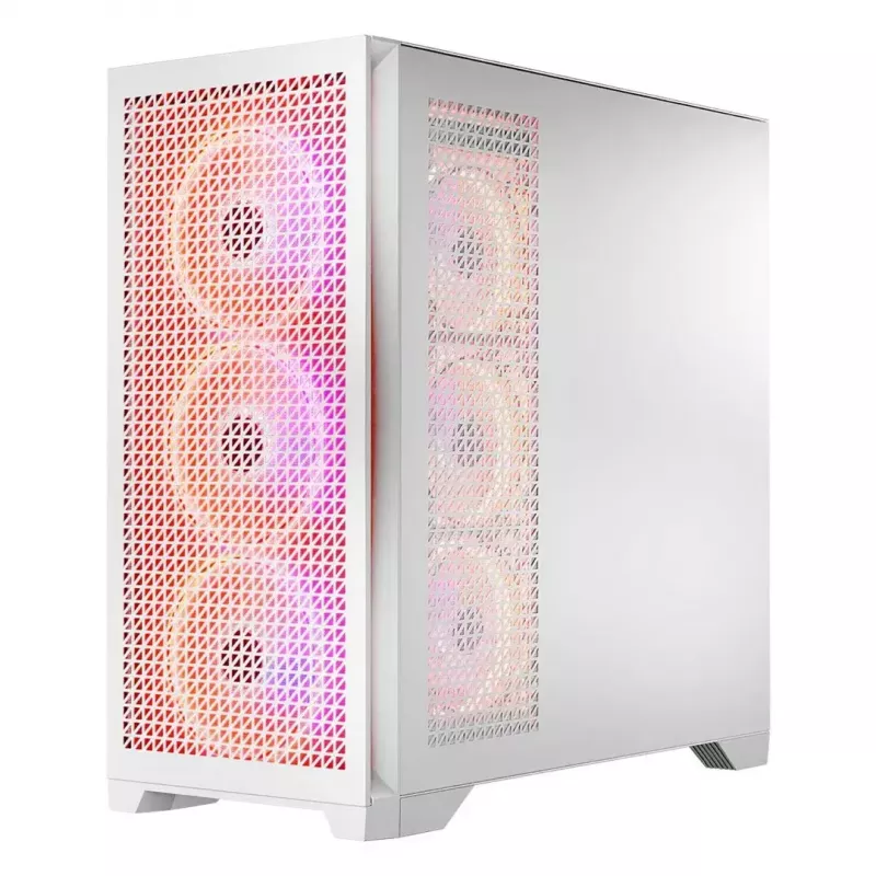 PC korpus MODECOM VOLCANO EXPANSE T APEX ARGB MIDI valge — karastatud klaas, ARGB, USB-C, toetab mikro-ATX, GPU kuni 430 mm