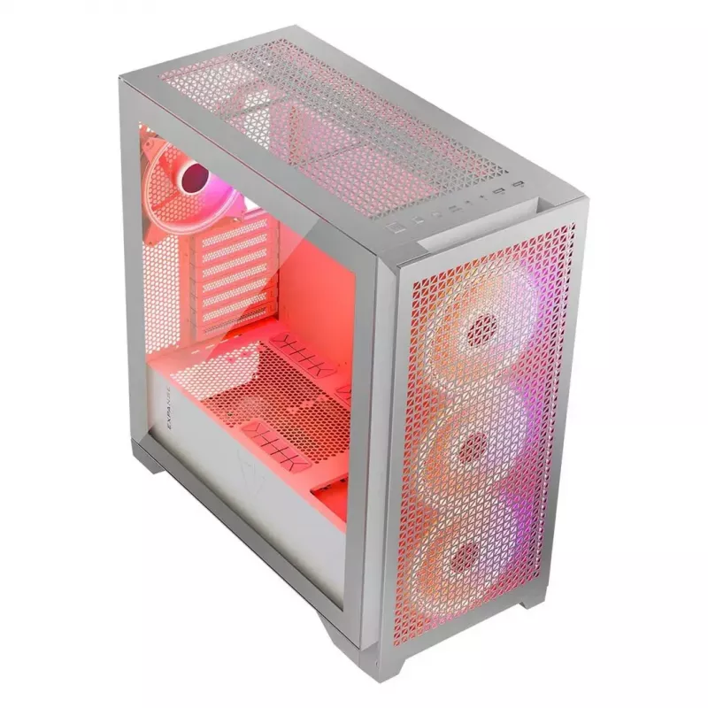 PC korpus MODECOM VOLCANO EXPANSE T APEX ARGB MIDI valge — karastatud klaas, ARGB, USB-C, toetab mikro-ATX, GPU kuni 430 mm
