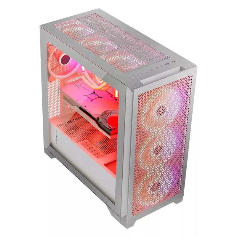 PC korpus MODECOM VOLCANO EXPANSE T APEX ARGB MIDI valge — karastatud klaas, ARGB, USB-C, toetab mikro-ATX, GPU kuni 430 mm
