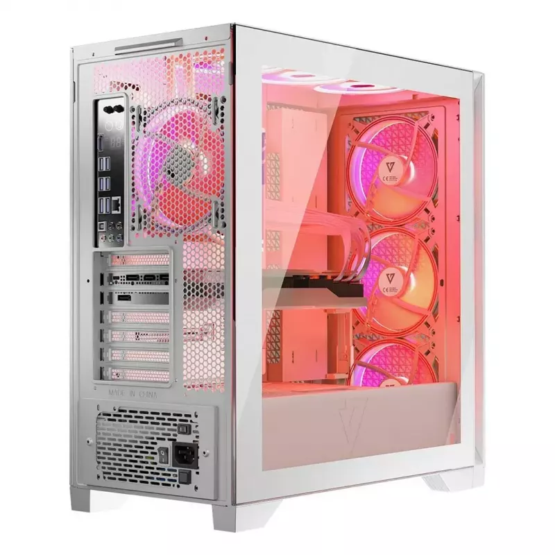 PC korpus MODECOM VOLCANO EXPANSE T APEX ARGB MIDI valge — karastatud klaas, ARGB, USB-C, toetab mikro-ATX, GPU kuni 430 mm