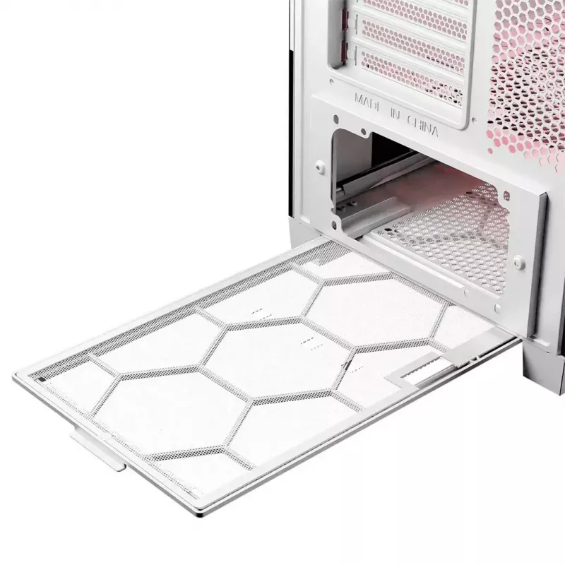 PC korpus MODECOM VOLCANO EXPANSE T APEX ARGB MIDI valge — karastatud klaas, ARGB, USB-C, toetab mikro-ATX, GPU kuni 430 mm