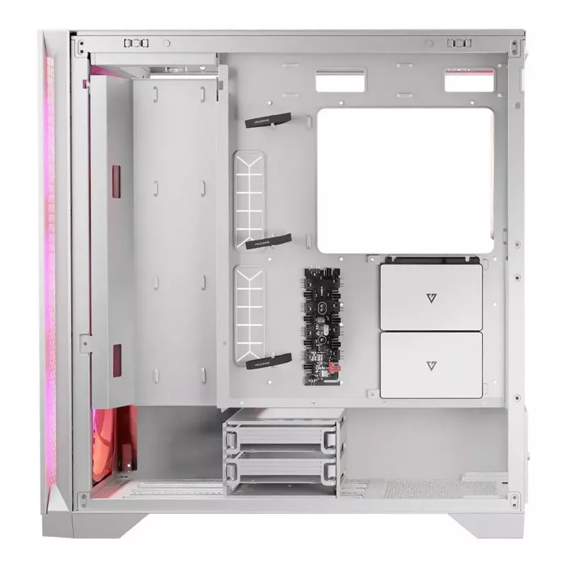 PC korpus MODECOM VOLCANO EXPANSE T APEX ARGB MIDI valge — karastatud klaas, ARGB, USB-C, toetab mikro-ATX, GPU kuni 430 mm