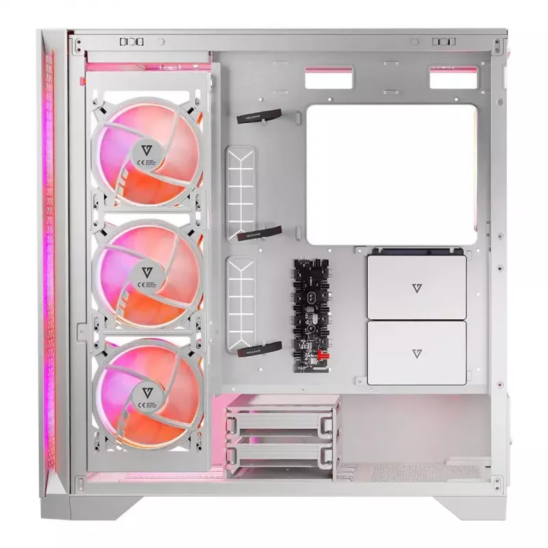 PC korpus MODECOM VOLCANO EXPANSE T APEX ARGB MIDI valge — karastatud klaas, ARGB, USB-C, toetab mikro-ATX, GPU kuni 430 mm