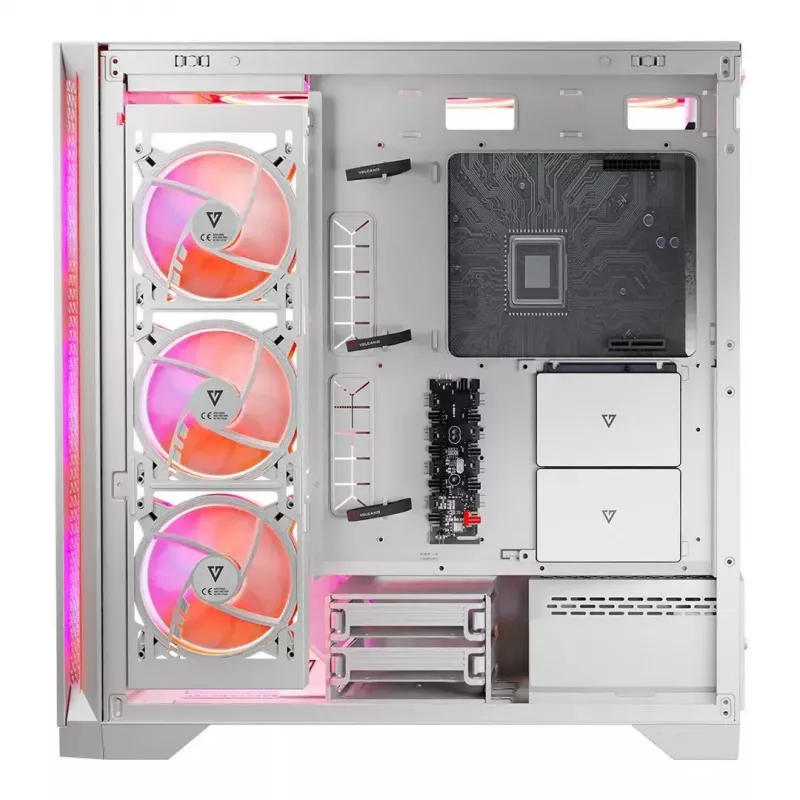PC korpus MODECOM VOLCANO EXPANSE T APEX ARGB MIDI valge — karastatud klaas, ARGB, USB-C, toetab mikro-ATX, GPU kuni 430 mm