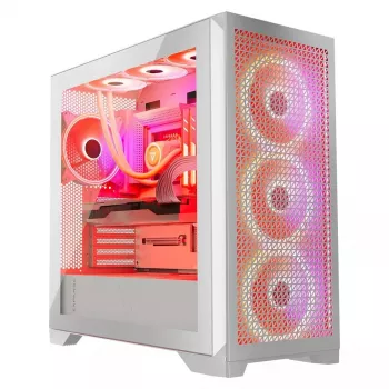 PC korpus MODECOM VOLCANO EXPANSE T APEX ARGB MIDI valge — karastatud klaas, ARGB, USB-C, toetab mikro-ATX, GPU kuni 430 mm