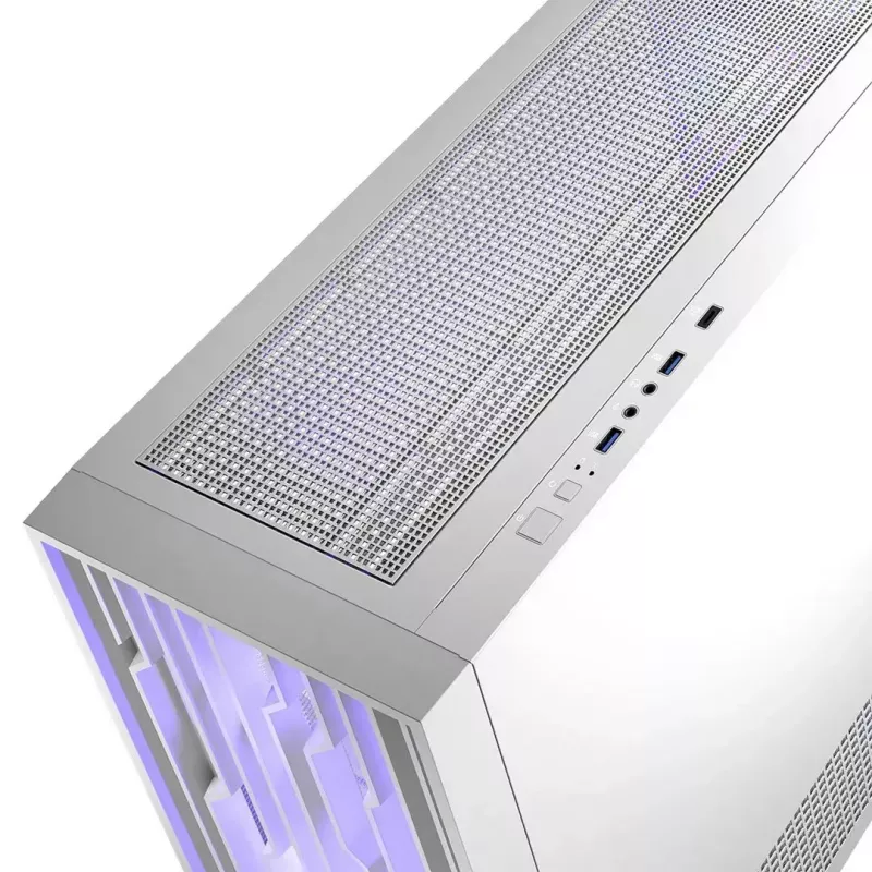 PC korpus MODECOM Volcano Perun Apex ARGB valge — Midi Tower, karastatud klaas, ARGB, USB-C, toetab micro ATX, GPU kuni 39 cm