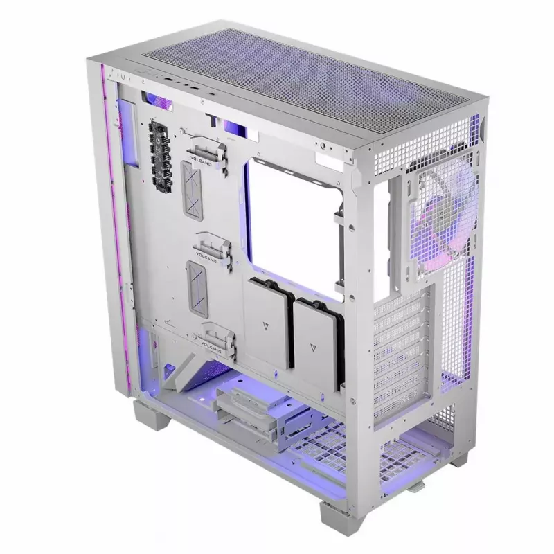 PC korpus MODECOM Volcano Perun Apex ARGB valge — Midi Tower, karastatud klaas, ARGB, USB-C, toetab micro ATX, GPU kuni 39 cm
