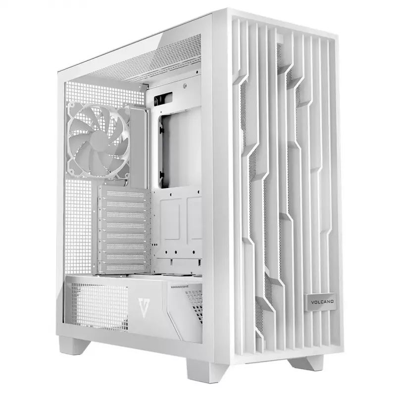 PC korpus MODECOM Volcano Perun Apex ARGB valge — Midi Tower, karastatud klaas, ARGB, USB-C, toetab micro ATX, GPU kuni 39 cm