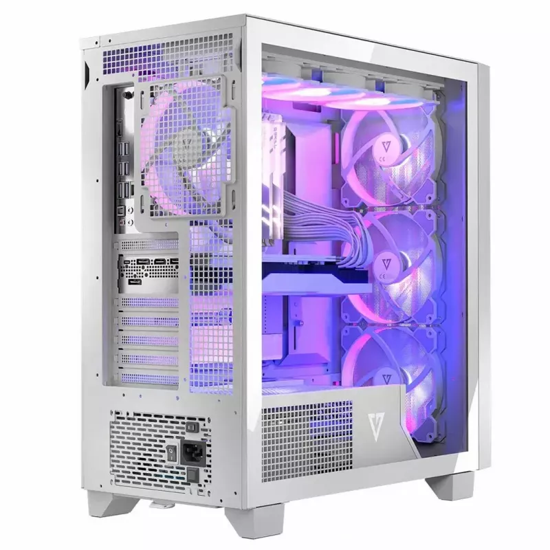 PC korpus MODECOM Volcano Perun Apex ARGB valge — Midi Tower, karastatud klaas, ARGB, USB-C, toetab micro ATX, GPU kuni 39 cm