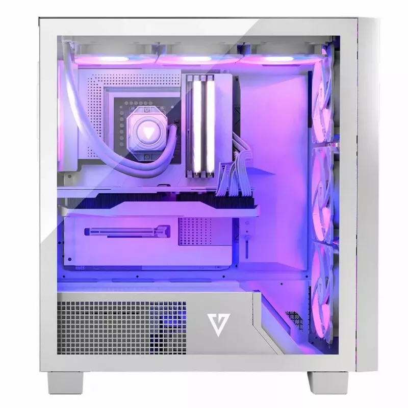 PC korpus MODECOM Volcano Perun Apex ARGB valge — Midi Tower, karastatud klaas, ARGB, USB-C, toetab micro ATX, GPU kuni 39 cm