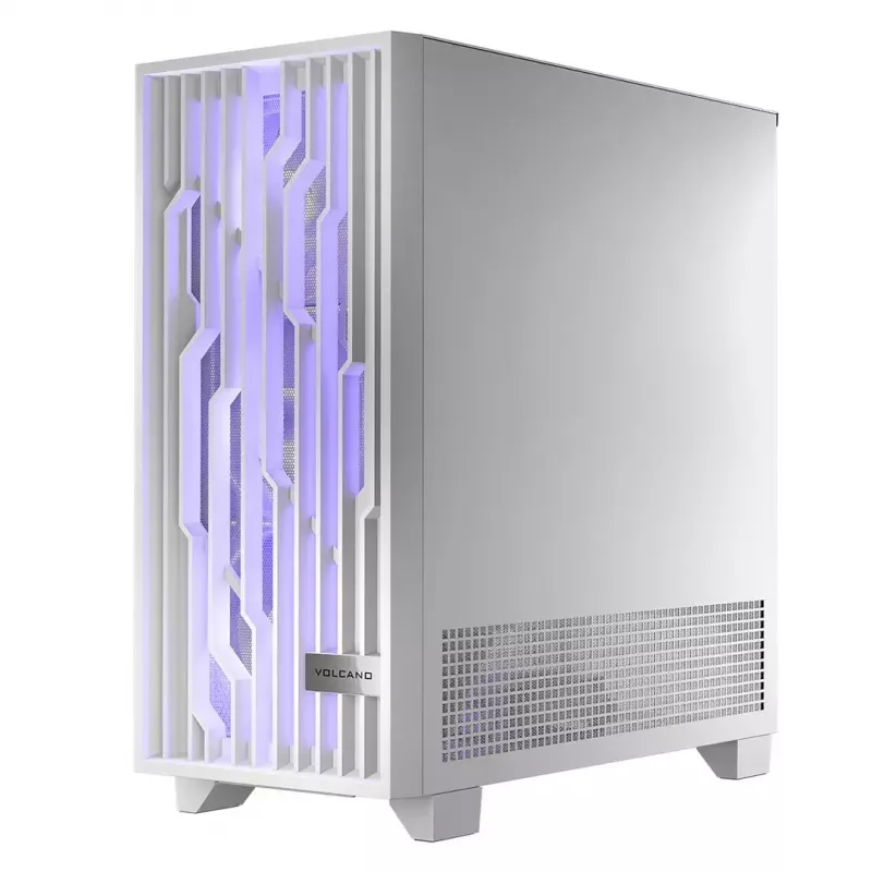 PC korpus MODECOM Volcano Perun Apex ARGB valge — Midi Tower, karastatud klaas, ARGB, USB-C, toetab micro ATX, GPU kuni 39 cm