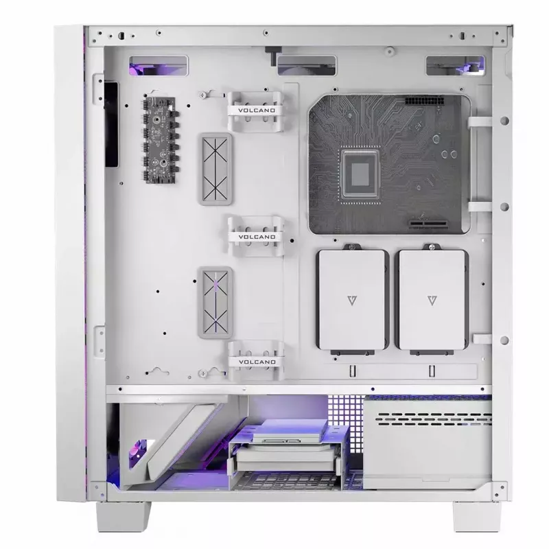 PC korpus MODECOM Volcano Perun Apex ARGB valge — Midi Tower, karastatud klaas, ARGB, USB-C, toetab micro ATX, GPU kuni 39 cm